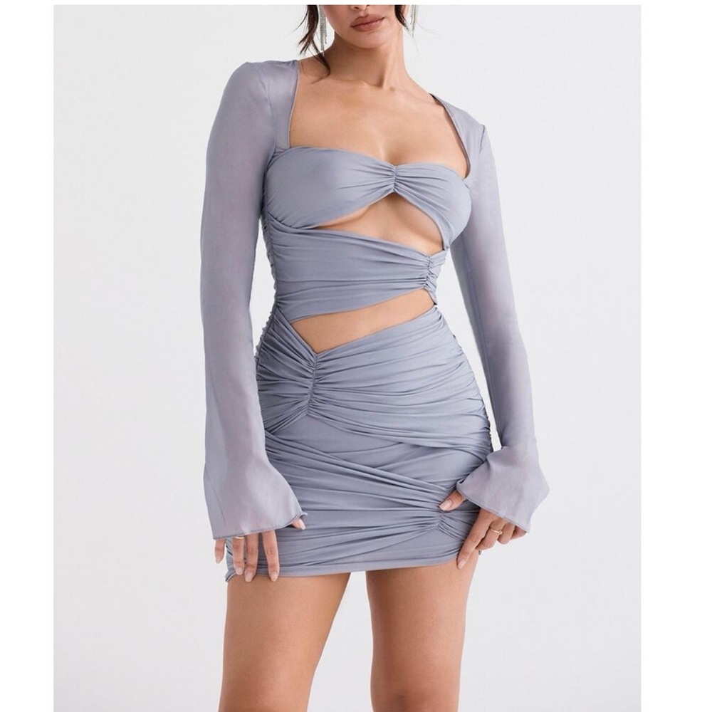 House of Cb Camille Dove Grey Real Silk Mini Dress in medium